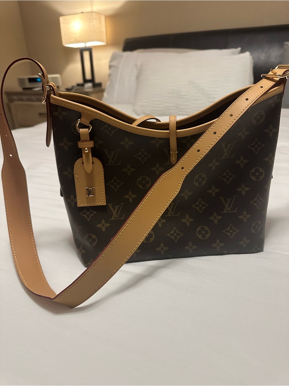 LV  Monogram Canvas Shoulder Bag with Natural Leather Trim